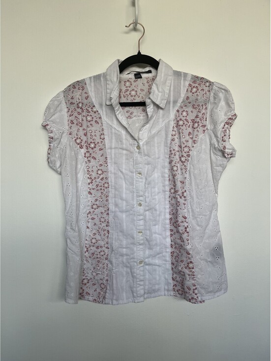 Coupe Tops - Coupe Eyelet Floral Panel Cap Sleeve Blouse 100% Cotton White XL